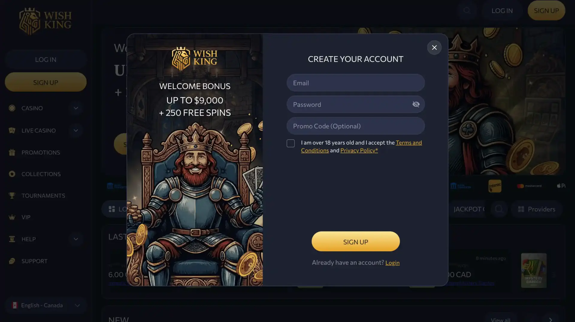 wishking-casino-register